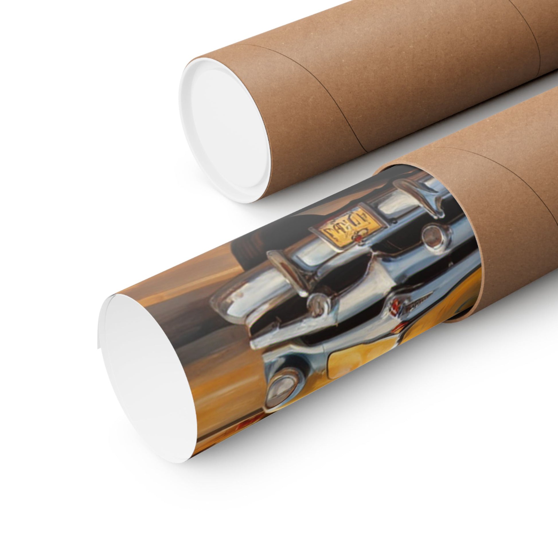Vintage car wall art print rolled in a protective tube ready for delivery