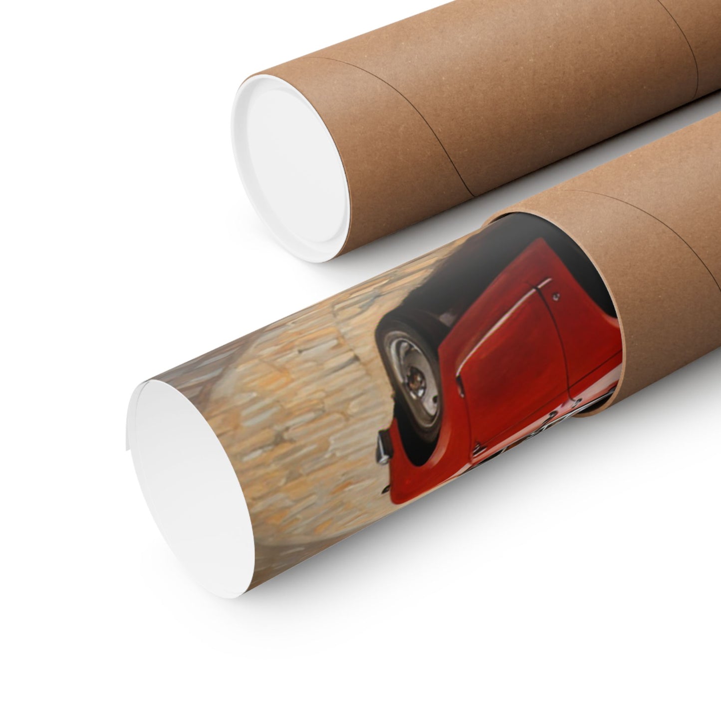 Vintage Car Wall Art poster rolled up in a protective tube by Printify