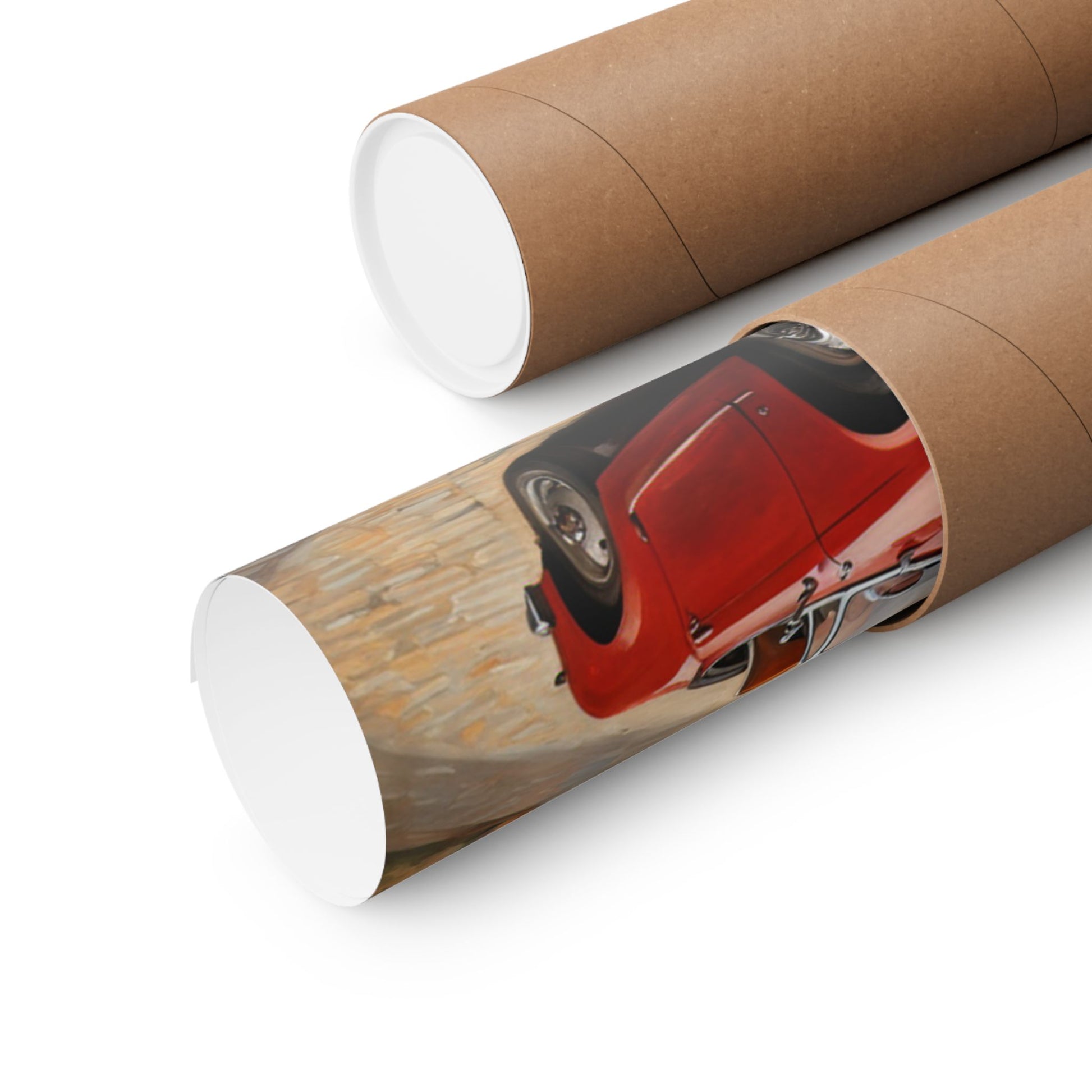 Vintage Car Wall Art poster rolled in a protective tube showcasing classic car design