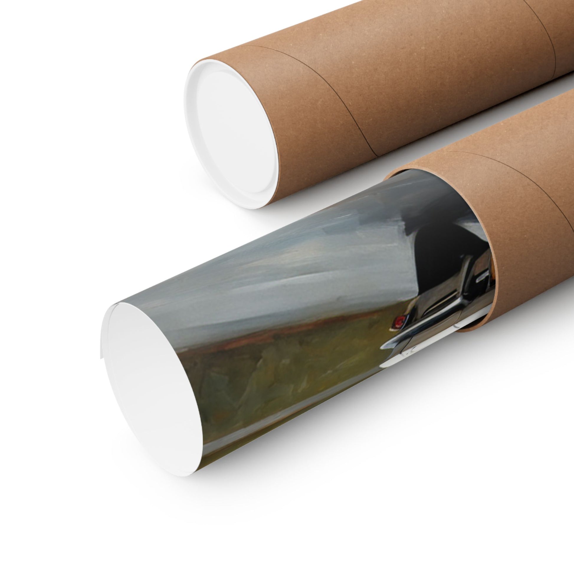 Vintage Car Wall Art rolled in packaging, showcasing classic car design for home decor enthusiasts