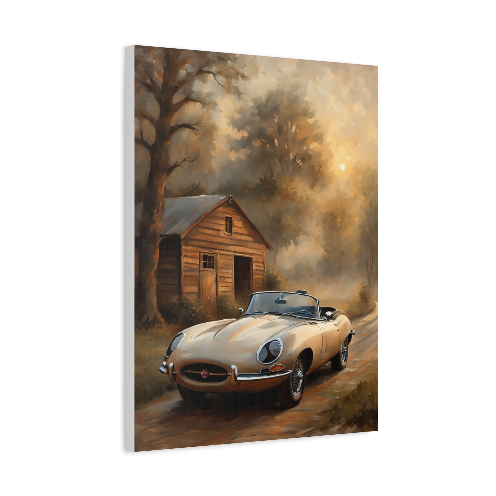 Vintage Car Wall Art featuring a classic convertible in a serene countryside setting
