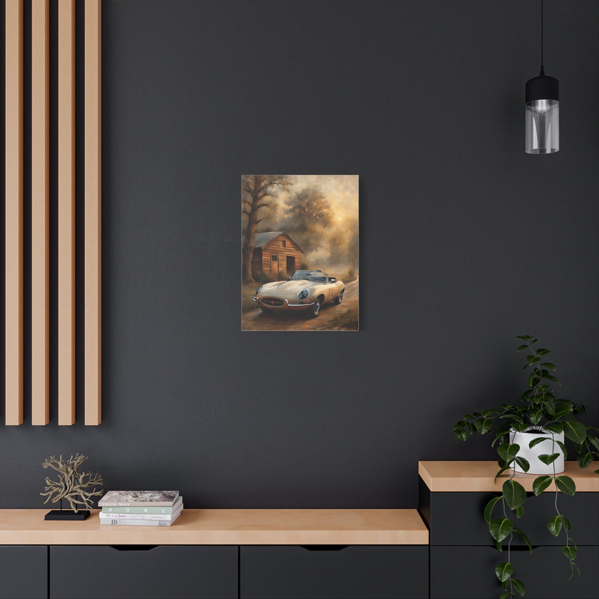 Vintage Car Wall Art featuring a classic vehicle in a serene outdoor setting