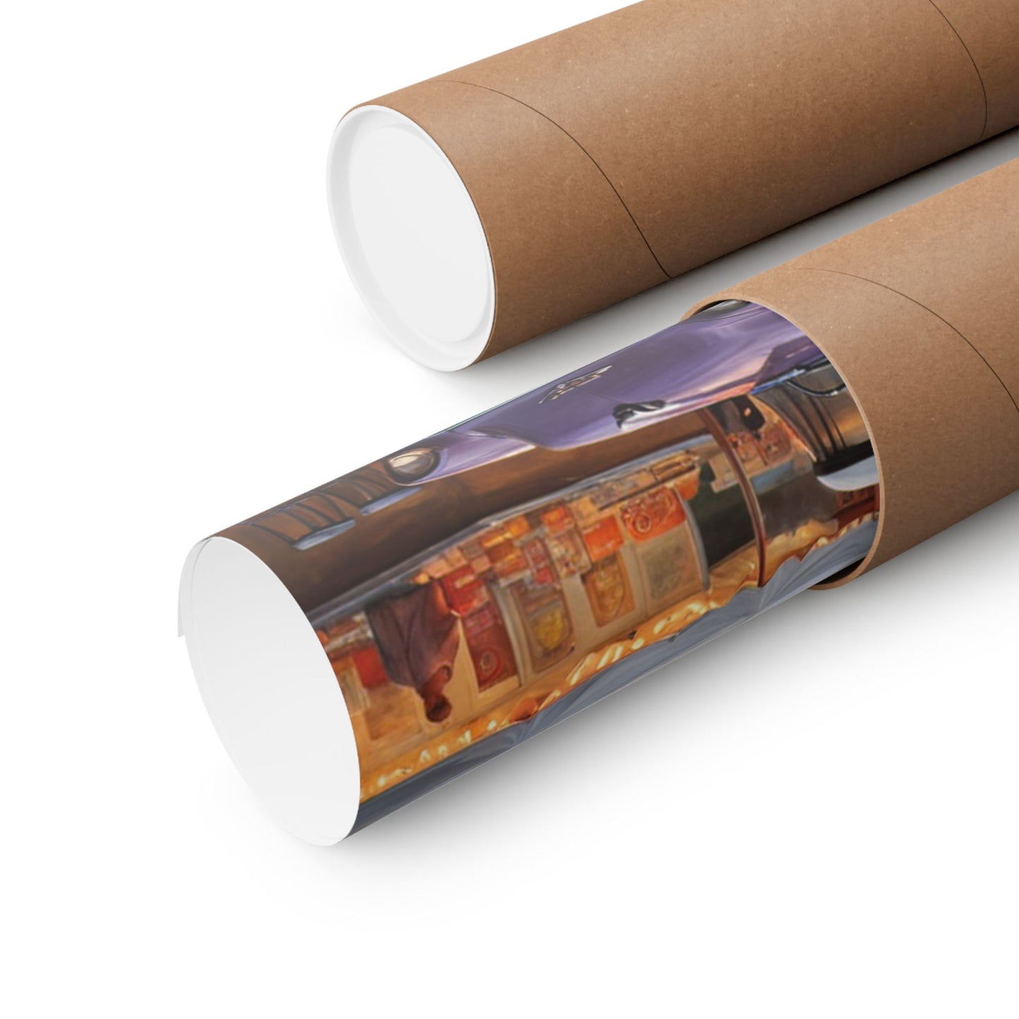 Vintage Carnival Poster rolled in protective tube, showcasing colorful circus-themed artwork