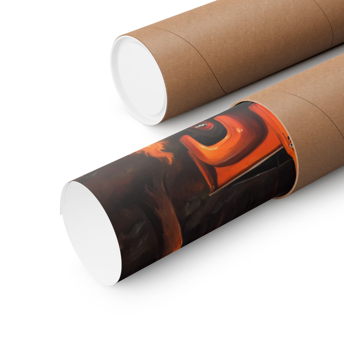 Vintage Truck Camping Poster rolled in a brown tube for easy storage and shipping