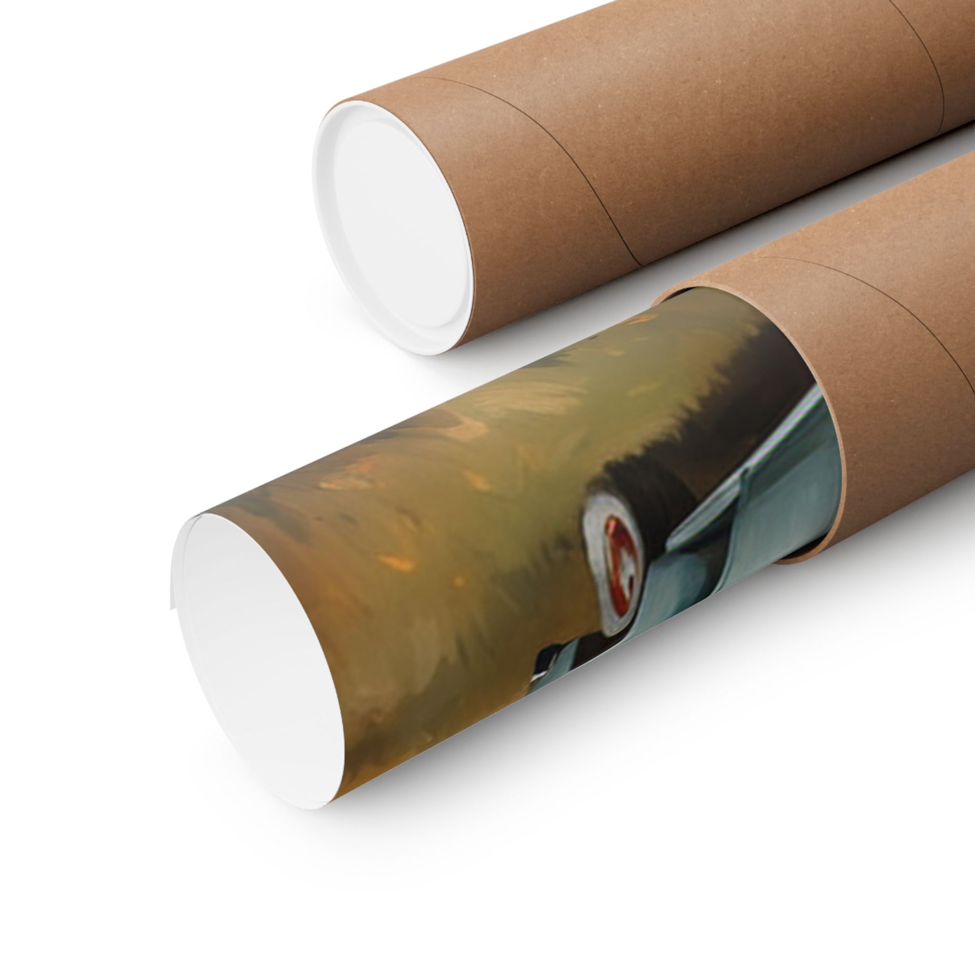 Vintage Truck Landscape Art printed poster rolled in a protective cardboard tube for easy shipping
