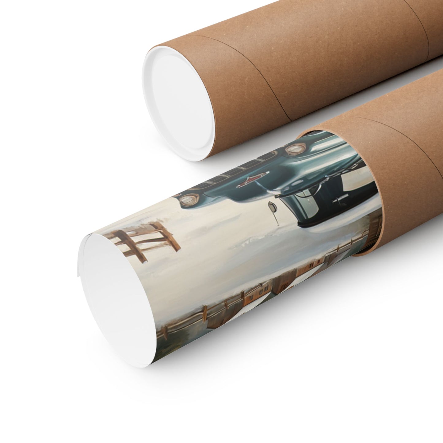 Vintage Truck Wall Art Poster rolled in a kraft paper tube for easy shipping and storage