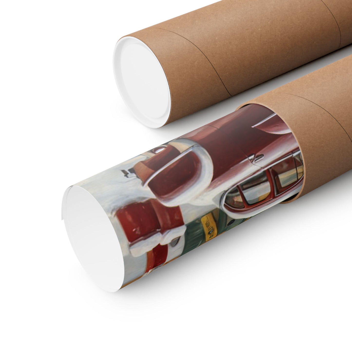 Vintage Winter Scene Posters rolled and packaged in eco-friendly tubes for easy shipping