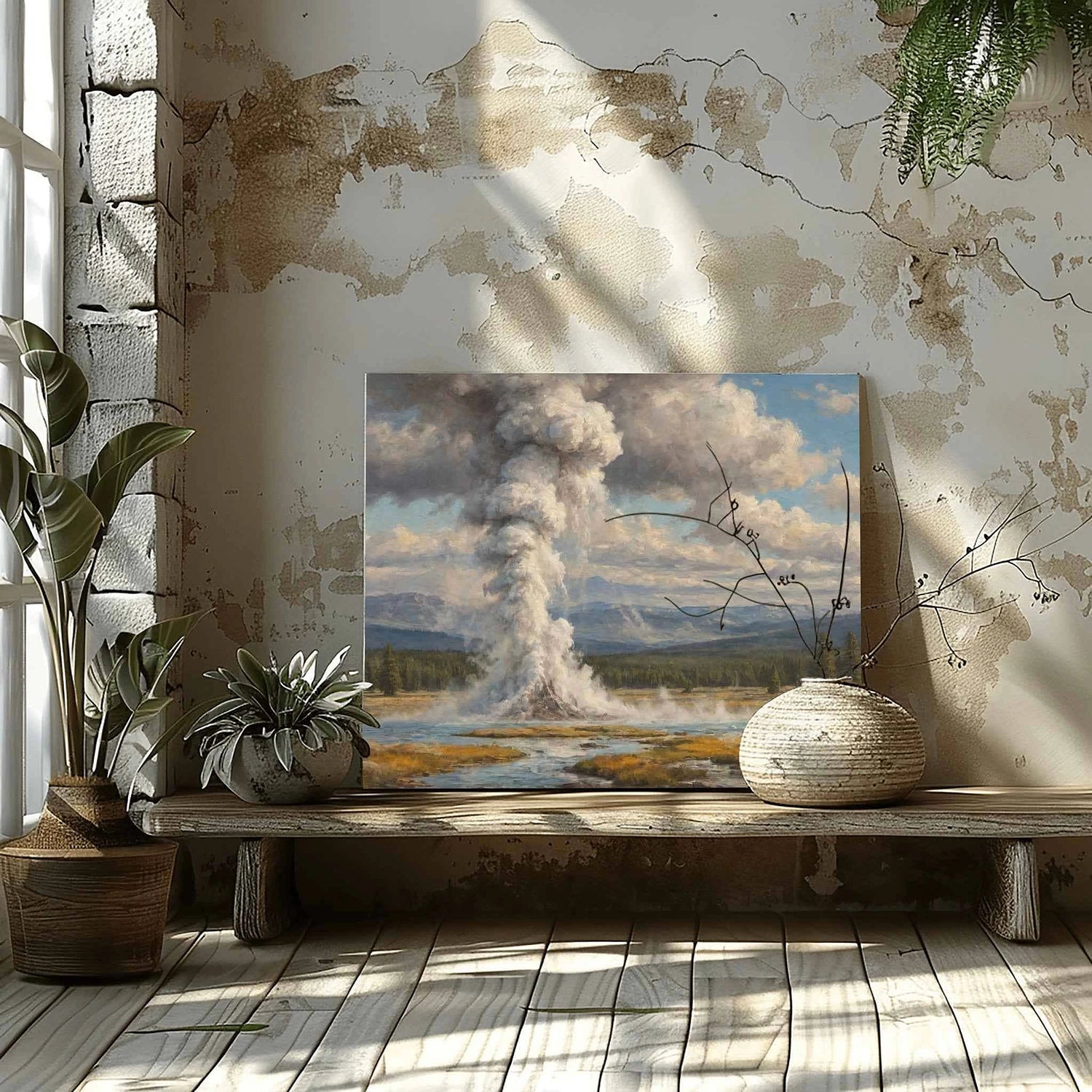 Yellowstone-Ikone: Ölgemälde vom Ausbruch des Old Faithful Geysirs