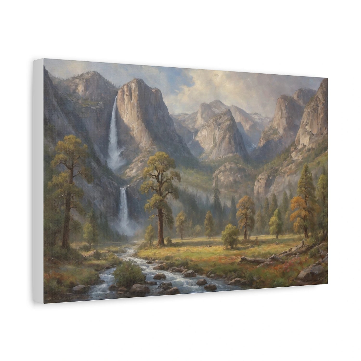 Yosemites Anmut: Bridalveil Fall & Neblige Granitgipfel Ölgemälde