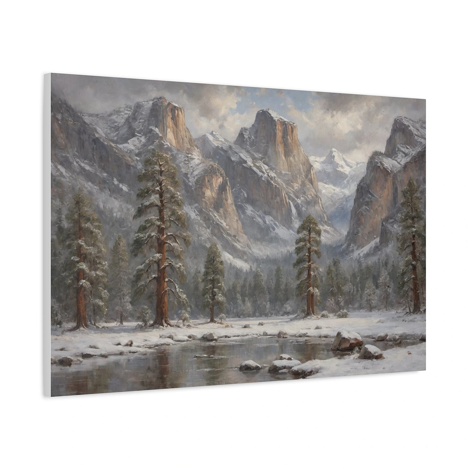 Yosemite Winterstille: El Capitan & Half Dome Ölgemälde Leinwandbild