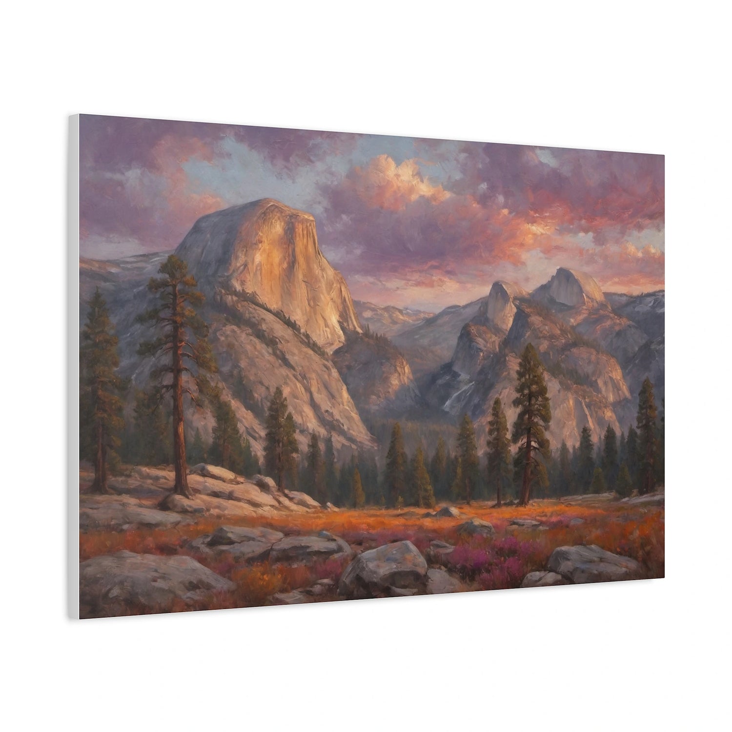 Yosemite Alpenglühen: Half Dome Sonnenuntergang Ölgemälde Leinwandkunst